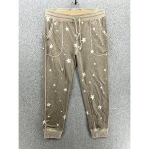 Live Love Lounge Women's Pajama Pants Beige Brown Stars Size Large Ankle Pockets